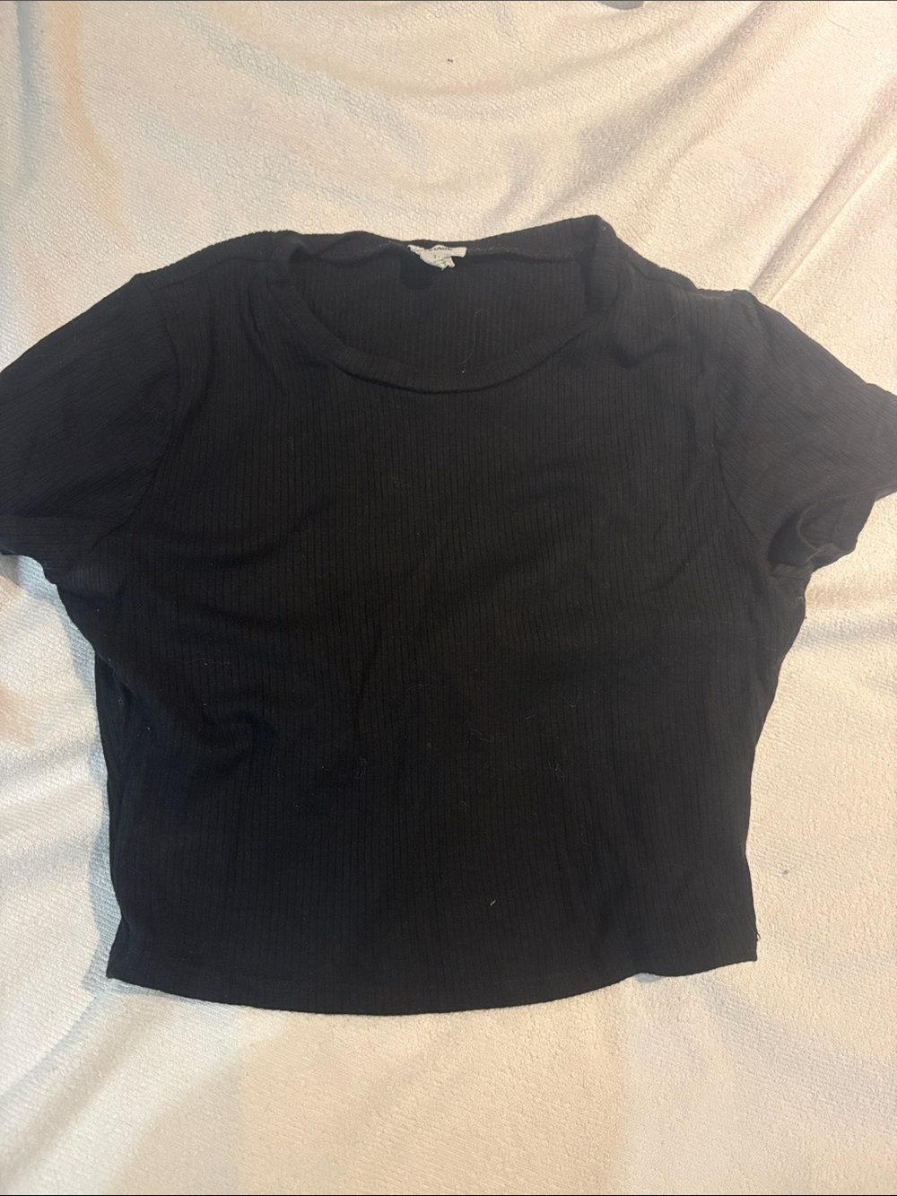 Black Ribbed Short Sleeve Women's Top